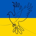 Pigeon. Peace bird on the background of the flag of Ukraine. Pray for Ukraine Royalty Free Stock Photo